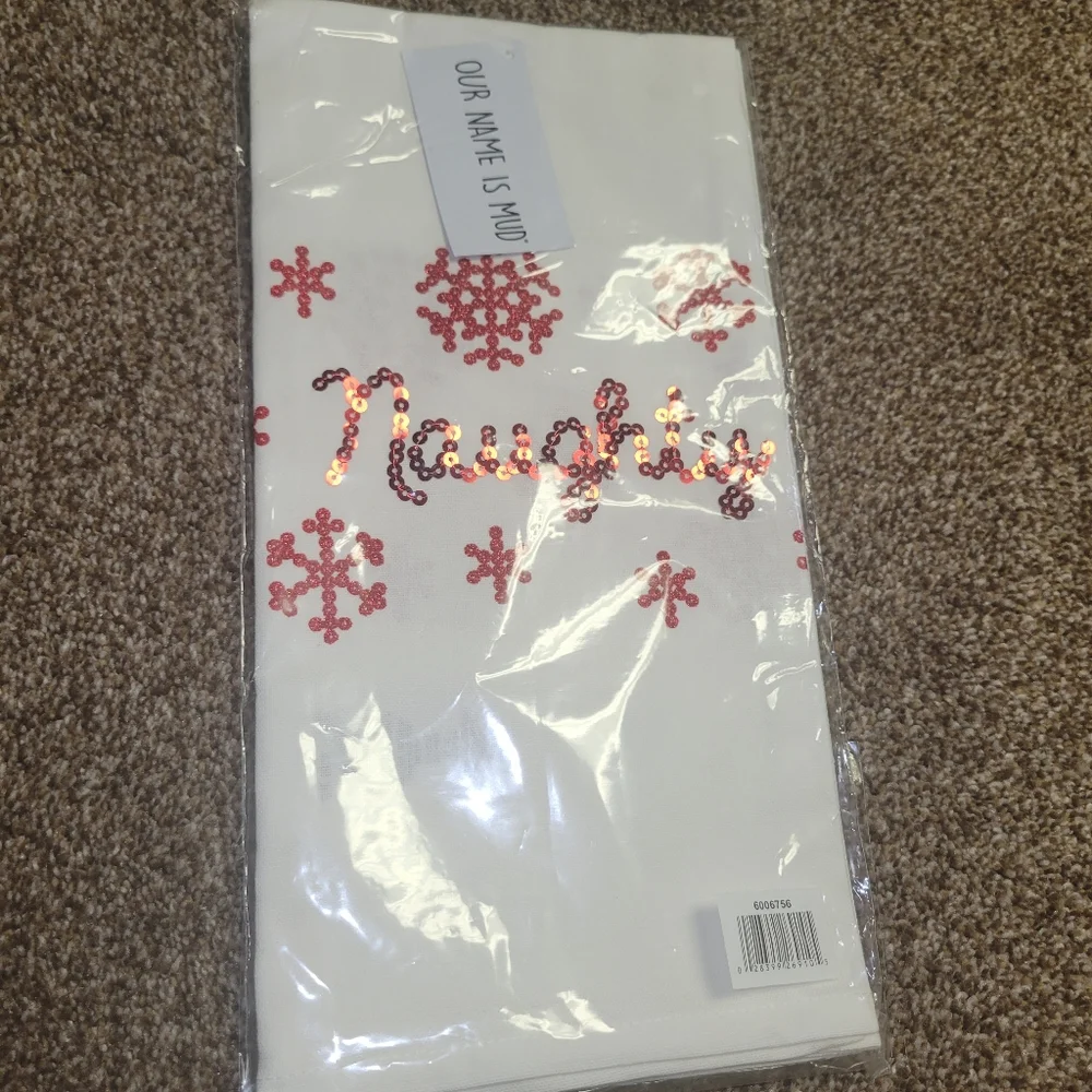 Festive Naughty/Nice sequined kitchen towels